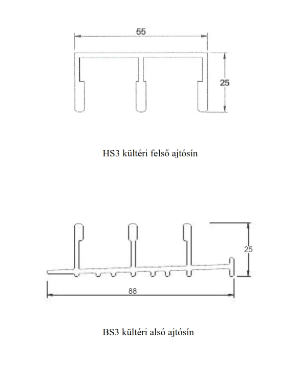 HS3 és BS3 kültéri alsó ajtósínek