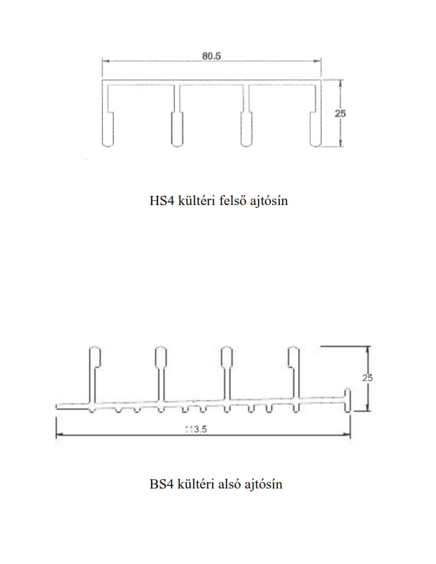 HS4 és BS4 kültéri alsó és felső ajtósínek